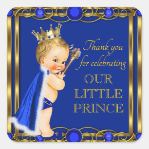 Pegatinas de Baby Shower Royal Blue Gold Prince Je