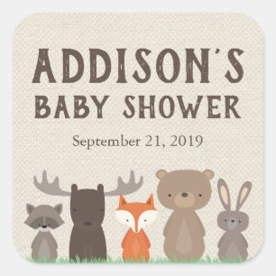Pegatinas de Baby Shower Square con temas de Woodl