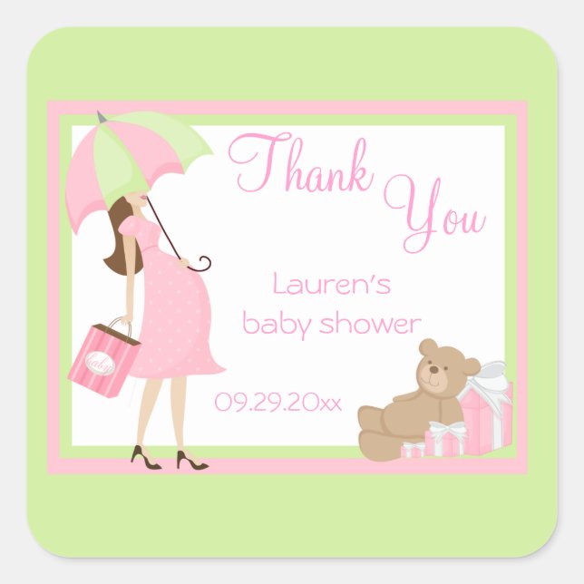 Pegatinas de Baby Shower Teddy Bear Pink Shopper (Anverso)