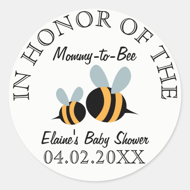 Pegatinas de Baby Shower temática de abejas - Momm (Anverso)