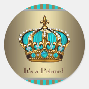 Pegatinas de Baby Shower Turquoise Blue Gold Princ