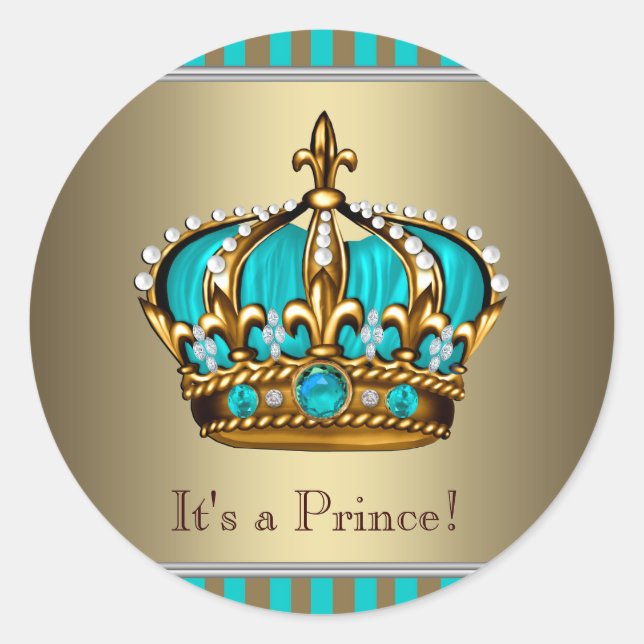 Pegatinas de Baby Shower Turquoise Blue Gold Princ (Anverso)