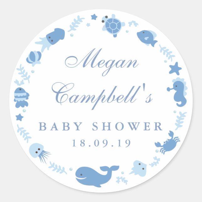 Pegatinas de Baby Shower Under the Sea (Anverso)