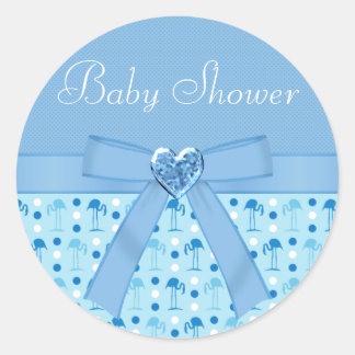 Pegatinas de Baby Shower Wonderland Blue Flamingo