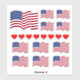 Pegatinas de banderas y corazones americanos