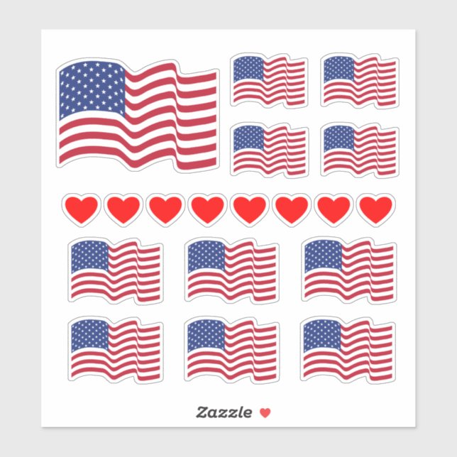 Pegatinas de banderas y corazones americanos (Hoja)