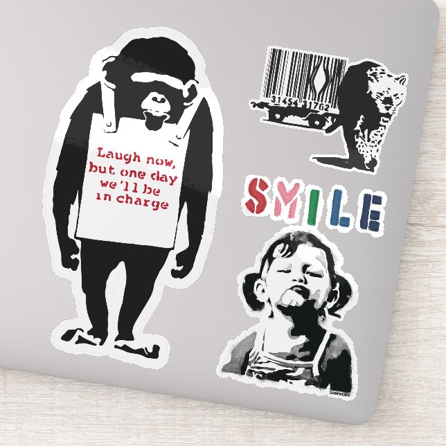 Pegatinas de Banksy Graffiti grunge vinyl Laugh (Detalle)