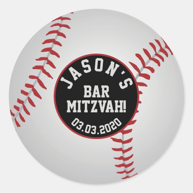 Pegatinas de Bar Mitzvah de béisbol Rojo Blanco Ne (Anverso)