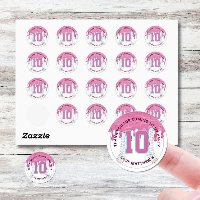 Pegatinas de béisbol Pink & Blue Drip (Baseball Drip Birthday Stickers)