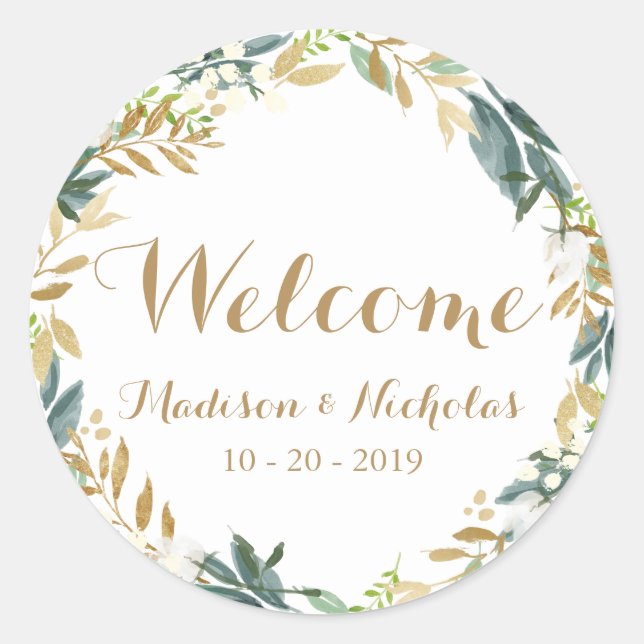 Pegatinas de bienvenida Boda de flores blancas de  (Anverso)