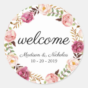 Pegatinas De Bienvenida Boda Rústico De Flores Ros
