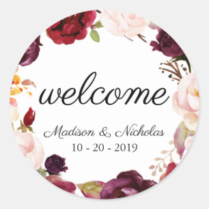Pegatinas de bienvenida de Marsala Boda Floral Ros