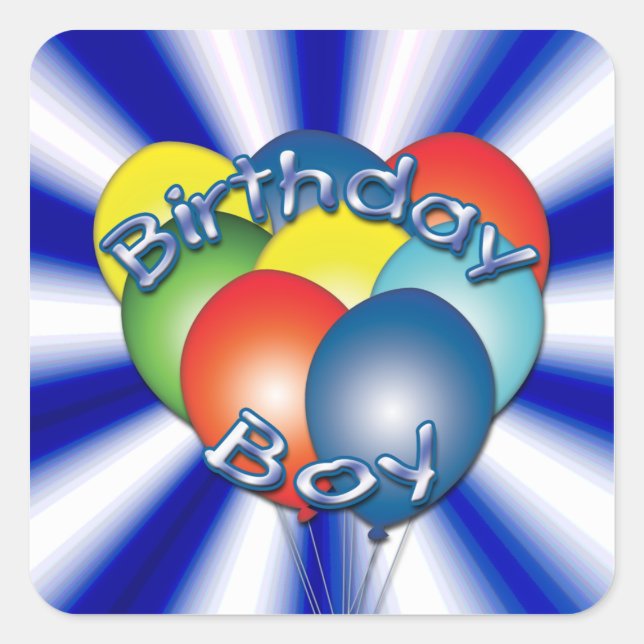 Pegatinas de Birday Boy Balloons Square (Anverso)