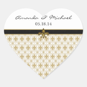 Pegatinas de Black Gold Fleur de Lis Heart