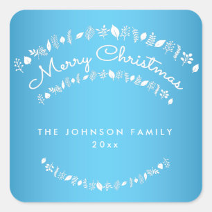 Pegatinas de Blue Merry Christmas Square