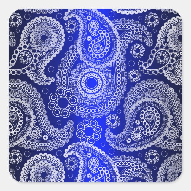 Pegatinas de Blue Shimmer Satin White Lace Paisley (Anverso)