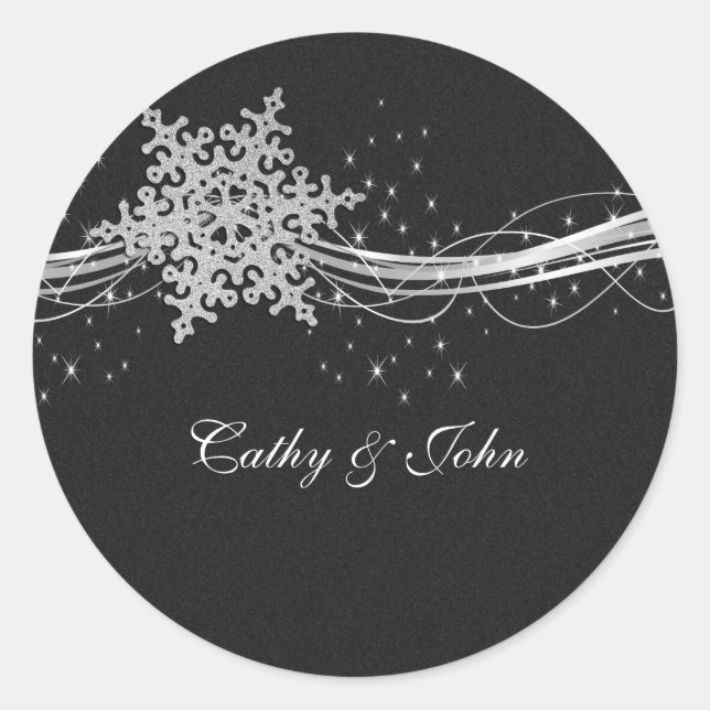 pegatinas de boda Black Silver Snowflakes (Anverso)