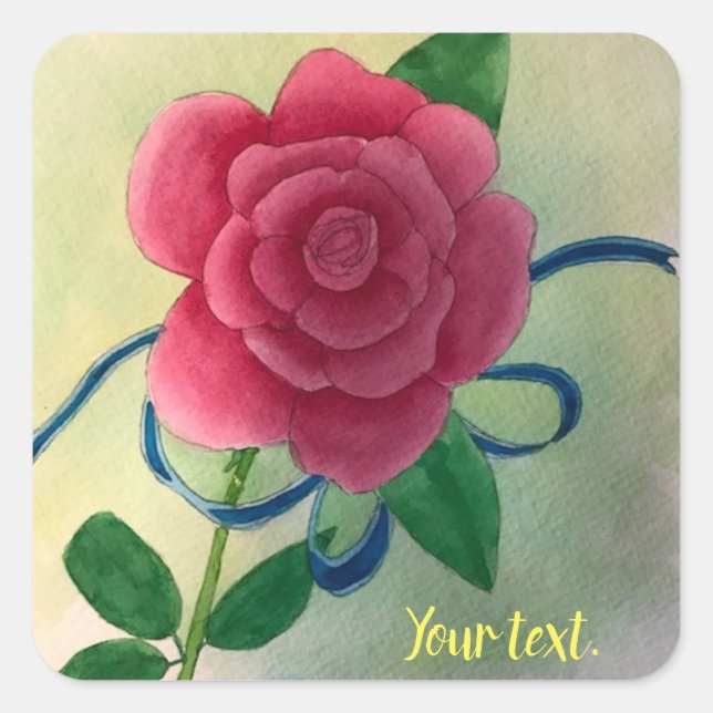Pegatinas de boda con cinta azul y rosa rosa texto (Anverso)