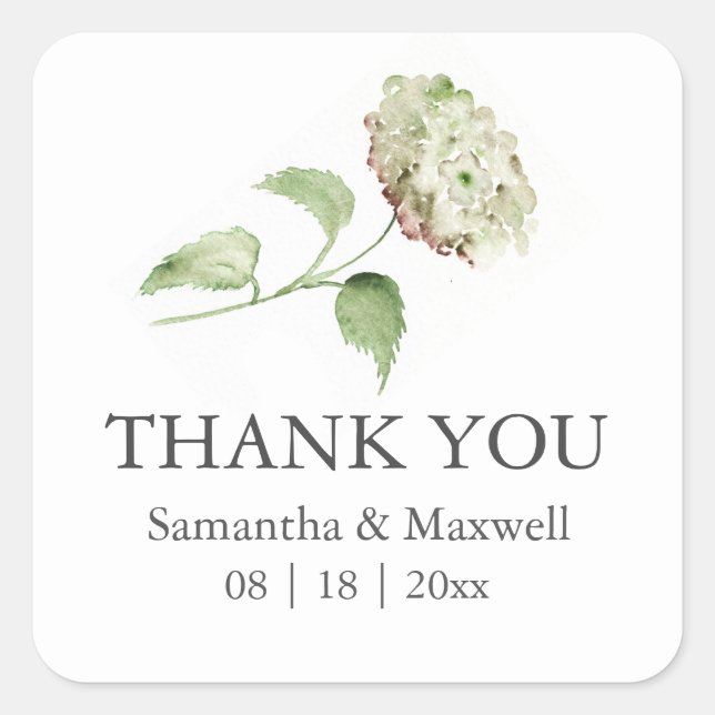 Pegatinas de boda con hortensias florales en acuar (Anverso)