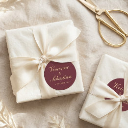 Pegatinas de boda con letra dorada y burdeos elega