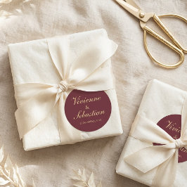 Pegatinas de boda con letra dorada y burdeos elega