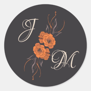 Pegatinas de boda con monograma elegante y flores
