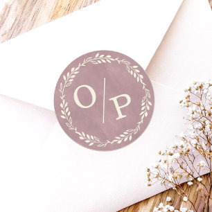 Pegatinas de boda con monograma rosa Ophelia Cotta
