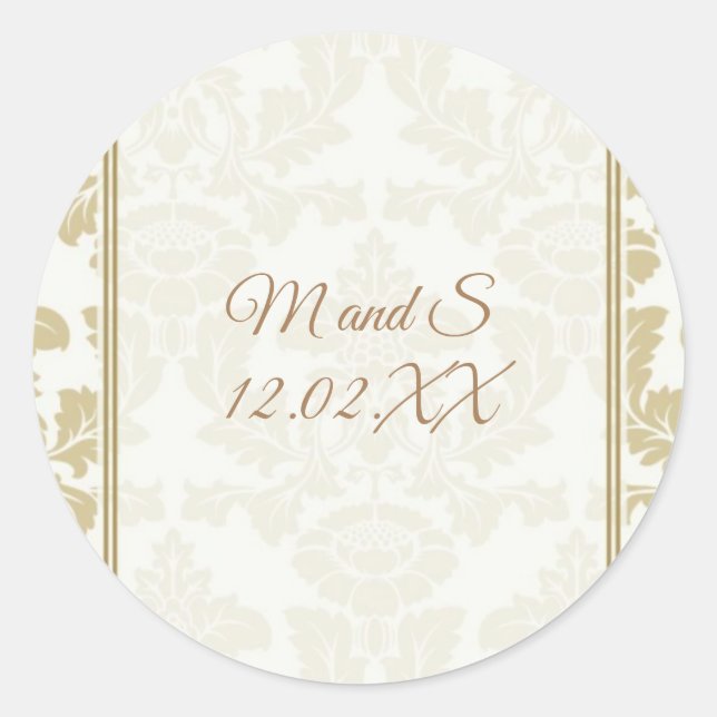 Pegatinas de boda Cream Gold Damask (Anverso)