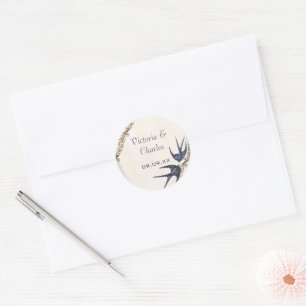 Pegatinas de boda de aves de amor vintage navy
