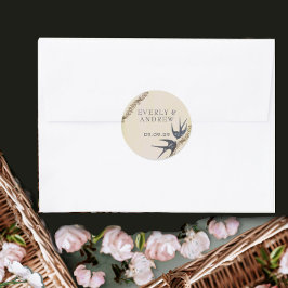 Pegatinas de boda de aves de amor vintage navy