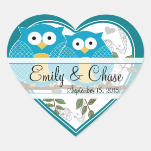 Pegatinas de boda de búhos pájaros de amor sentado