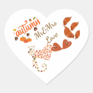 Pegatinas de boda de corazón de otoño Sr. y Sra. A