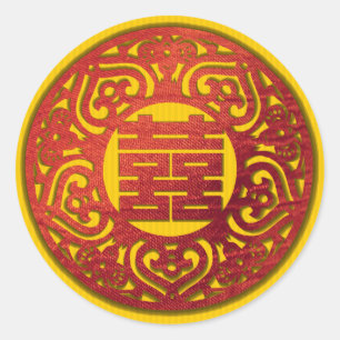 pegatinas de boda de doble felicidad rojo y elegan