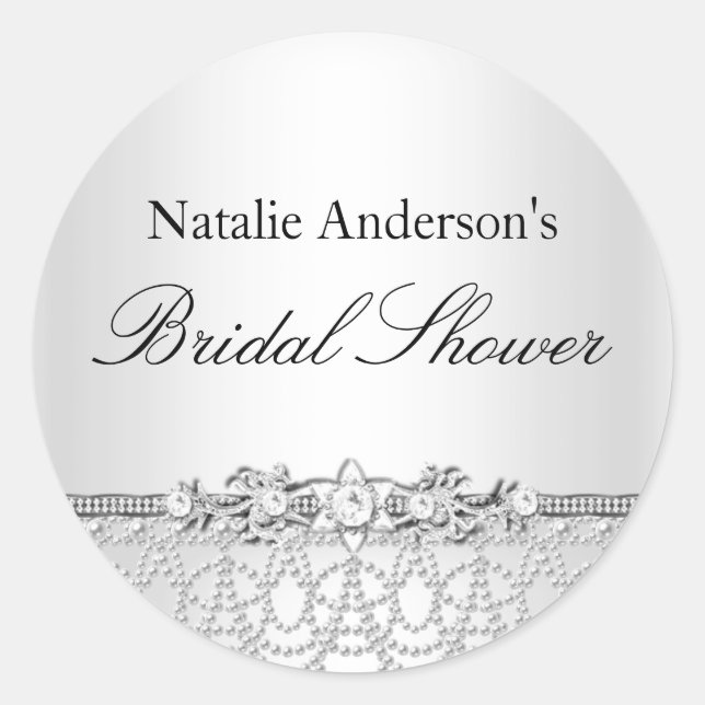 Pegatinas de boda de joyas y perlas de plata (Anverso)