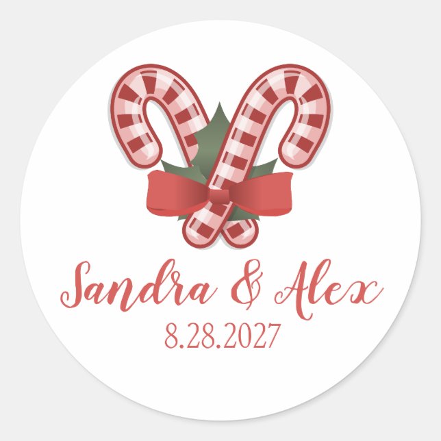 Pegatinas de boda de Navidad de bastón de caramelo (Anverso)