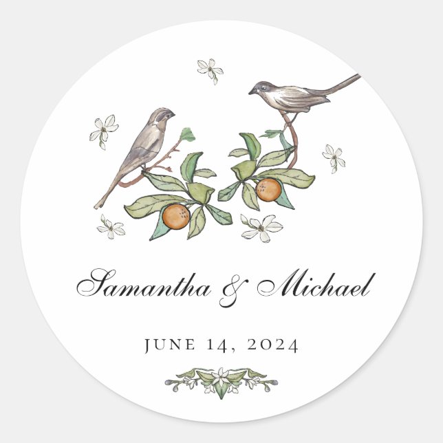 Pegatinas de boda de pájaros del amor (Anverso)