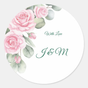 Pegatinas de boda de rosas rosadas y cisnes elegan