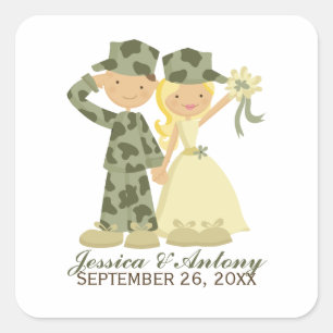 Pegatinas de boda de soldados y novias