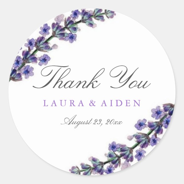 Pegatinas de boda elegantes de lavanda (Anverso)
