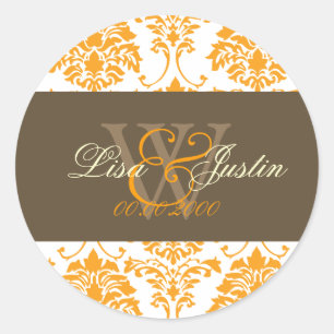 pegatinas de boda en monograma de Damask naranja