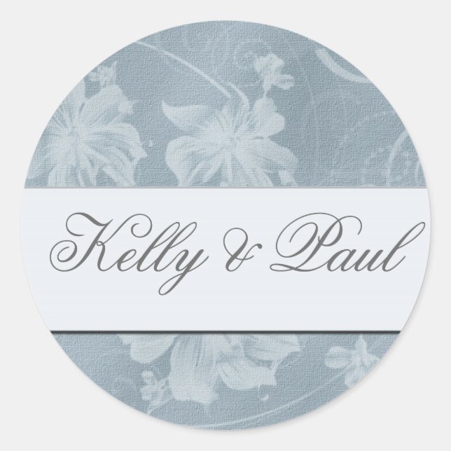 Pegatinas de boda floral azul vintage (Anverso)