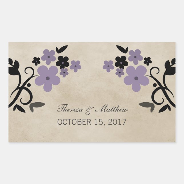 Pegatinas de Boda Floral Morada (Anverso)