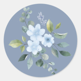 Pegatinas de boda florales azules acuarela