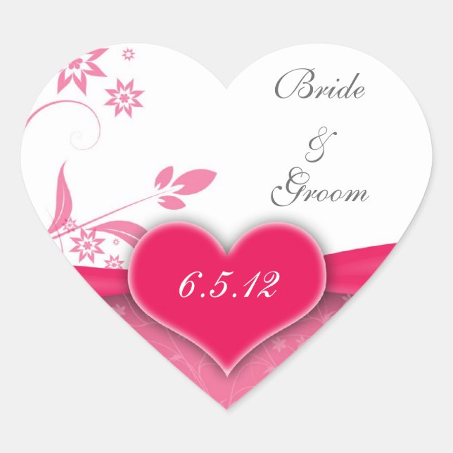 Pegatinas de boda florales rosadas y blancas (Anverso)
