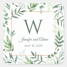 Pegatinas de boda iniciales de diseño de hoja de j
