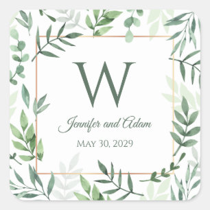 Pegatinas de boda iniciales de diseño de hoja de j