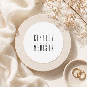 Pegatinas de boda minimalistas modernas en blanco 