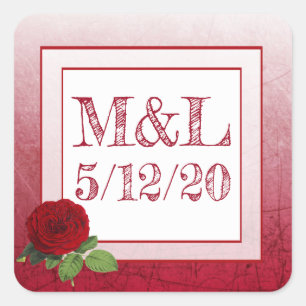 Pegatinas de boda personalizadas de la Rosa Roja