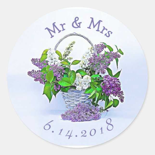 Pegatinas de boda personalizadas Lilacs púrpura (Anverso)