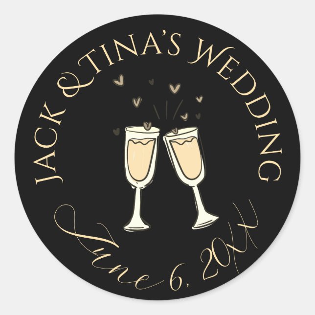 Pegatinas de boda personalizadas negro (Anverso)